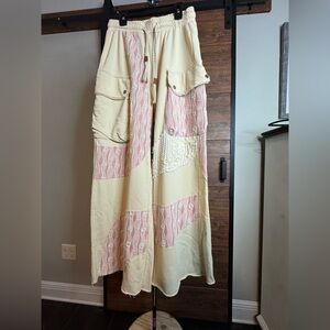 POL Cream and Pink Patchwork wide Leg Cargos